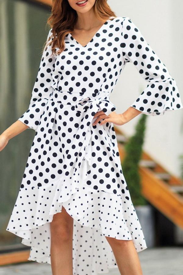 Polka Dot Irregular Belt Dress