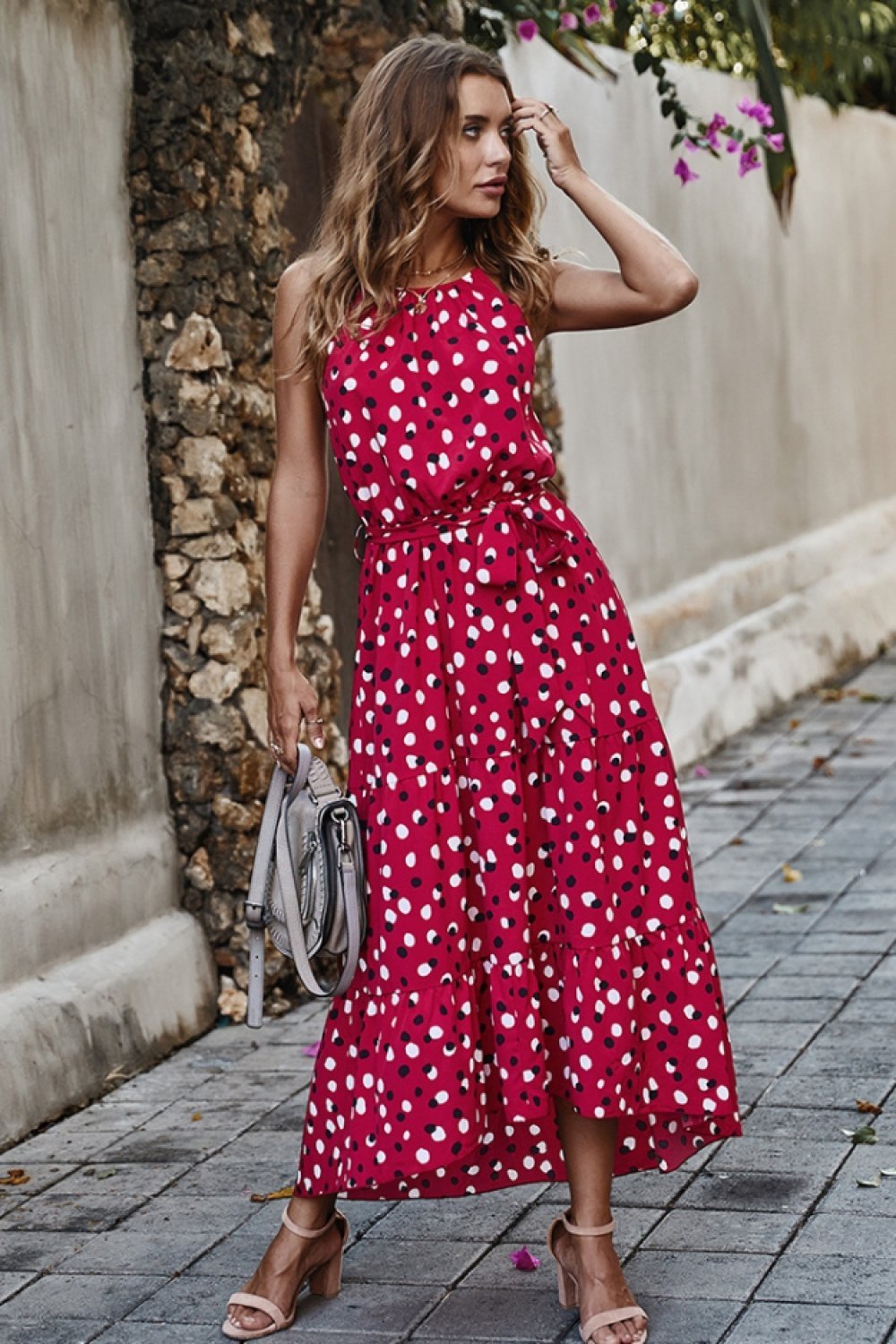 Polka Dot Lace Up Holiday Dress