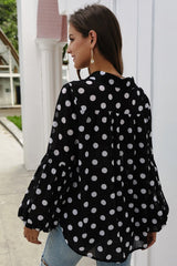 Polka Dot Lantern Sleeve Blouse