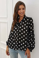 Polka Dot Lantern Sleeve Blouse