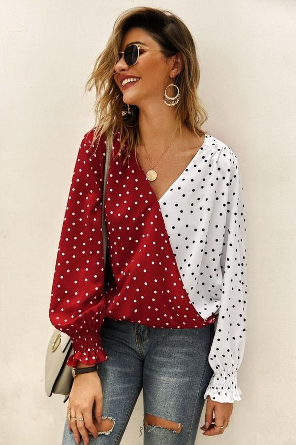 Polka Dot Long Sleeve Blouse