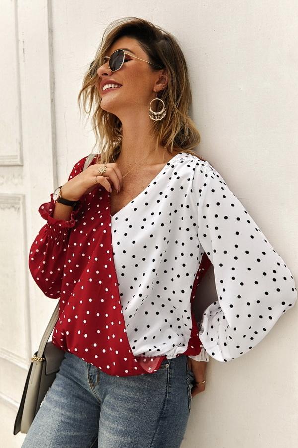 Polka Dot Long Sleeve Blouse