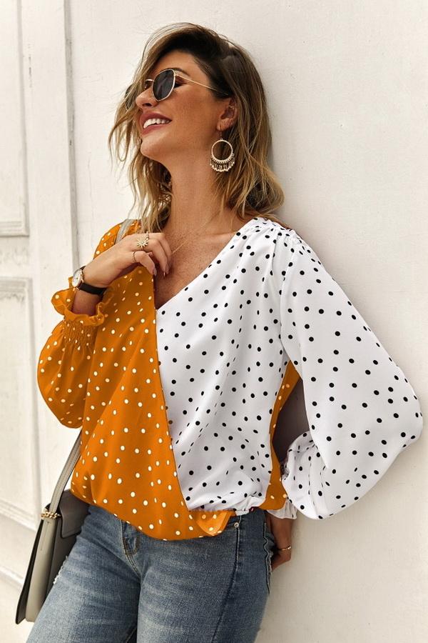 Polka Dot Long Sleeve Blouse