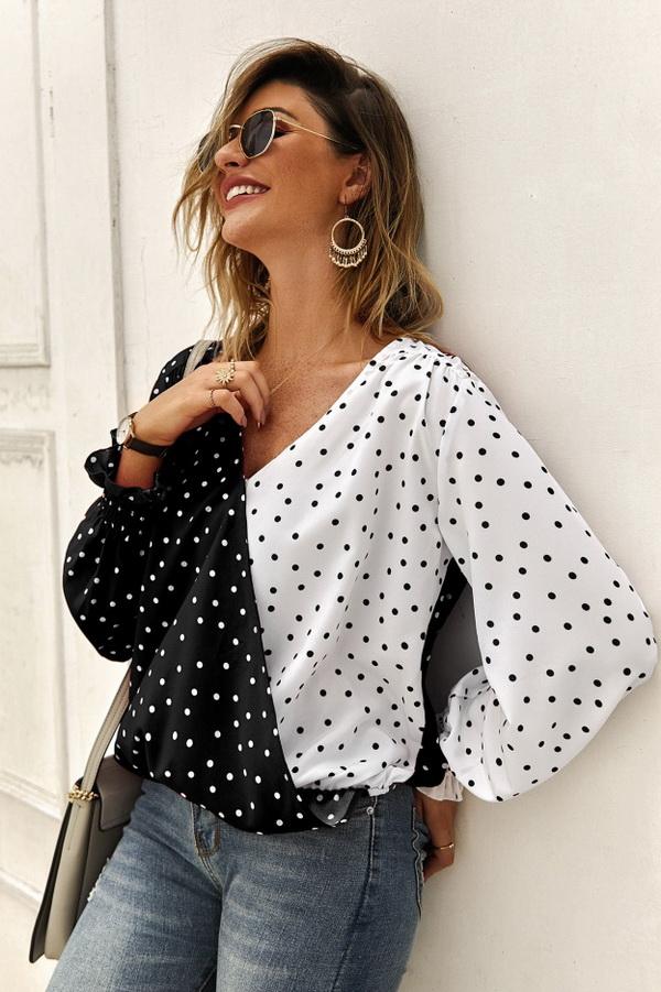 Polka Dot Long Sleeve Blouse