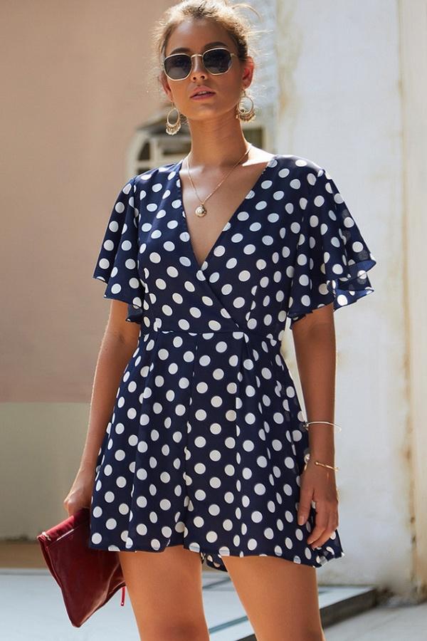 Polka Dot Short-sleeved Casual Romper