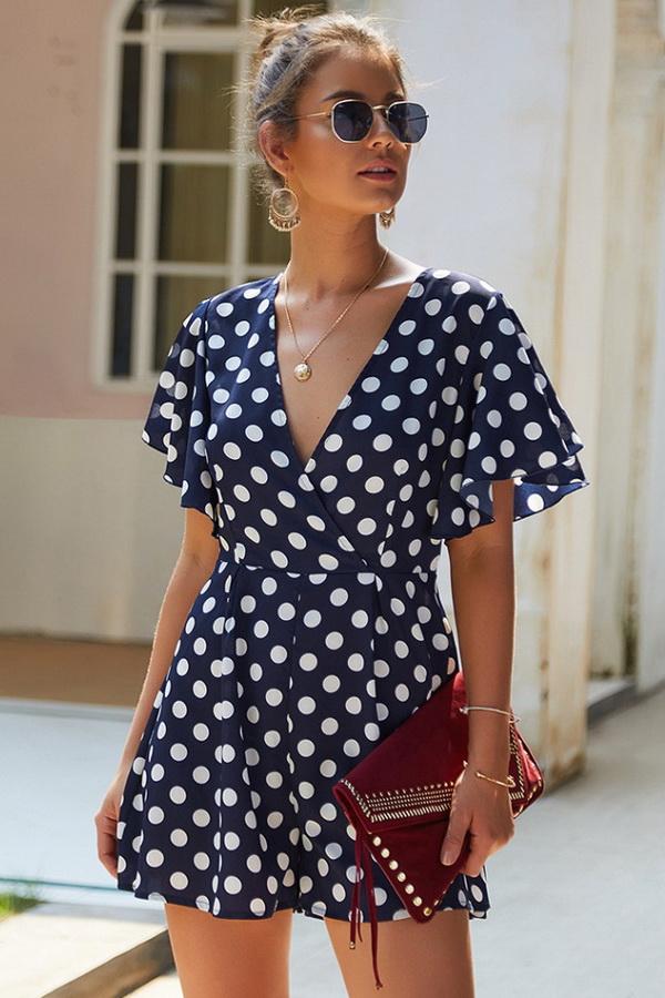 Polka Dot Short-sleeved Casual Romper