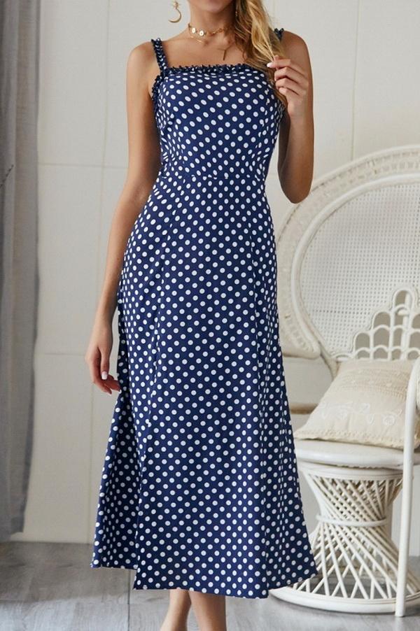 Polka Dot Sleevleess Slit Dress