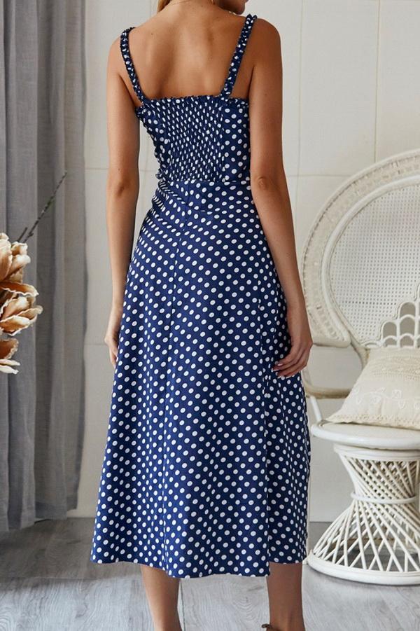 Polka Dot Sleevleess Slit Dress