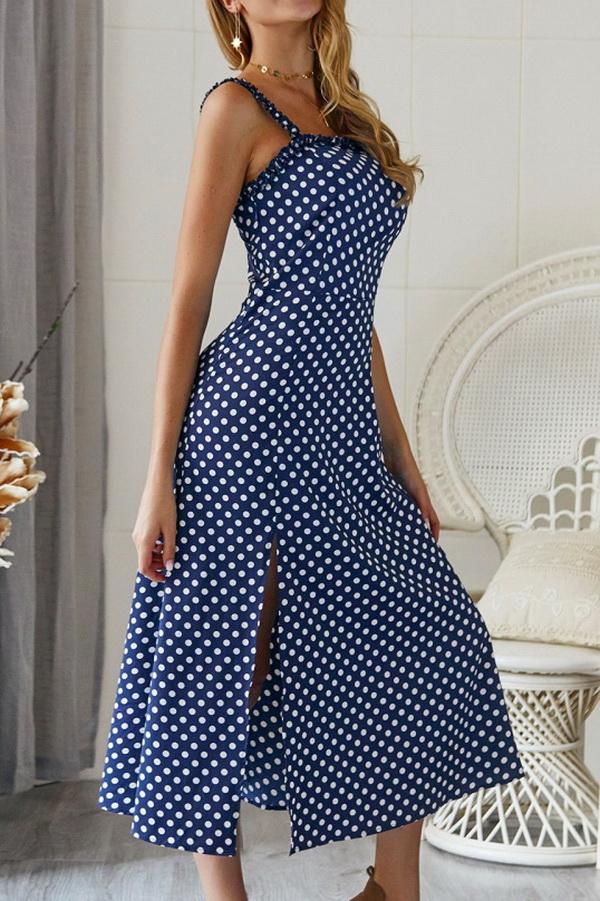 Polka Dot Sleevleess Slit Dress