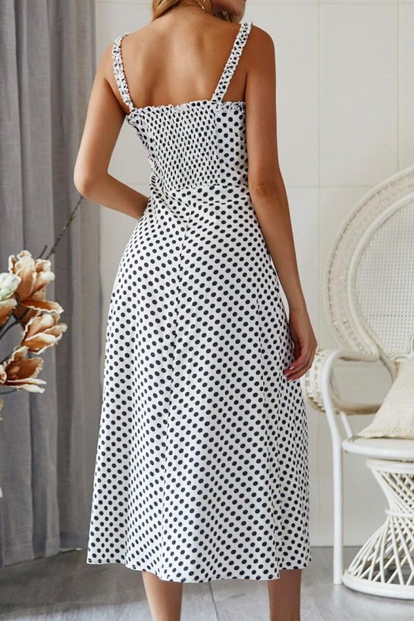 Polka Dot Sleevleess Slit Dress