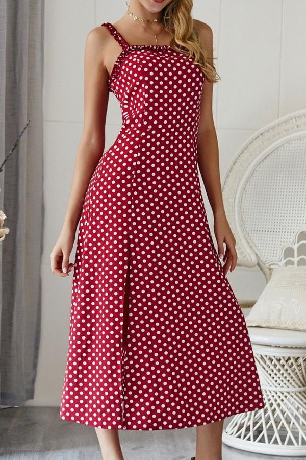 Polka Dot Sleevleess Slit Dress