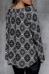 Printed Chiffon V-neck Long-sleeved Shirt