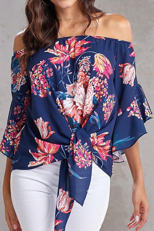 Printed Knotted Flare Sleeve Jacket