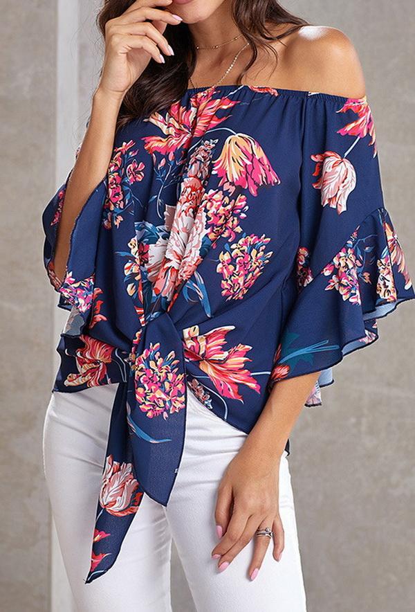 Printed Knotted Flare Sleeve Jacket