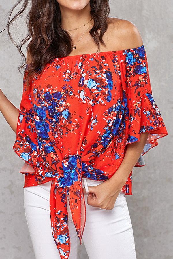 Printed Knotted Flare Sleeve Jacket