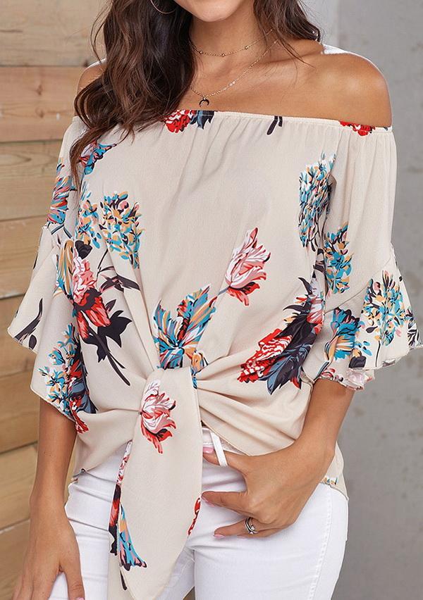 Printed Knotted Flare Sleeve Jacket