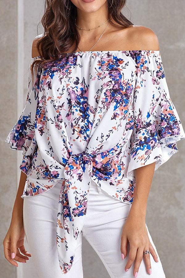 Printed Knotted Flare Sleeve Jacket