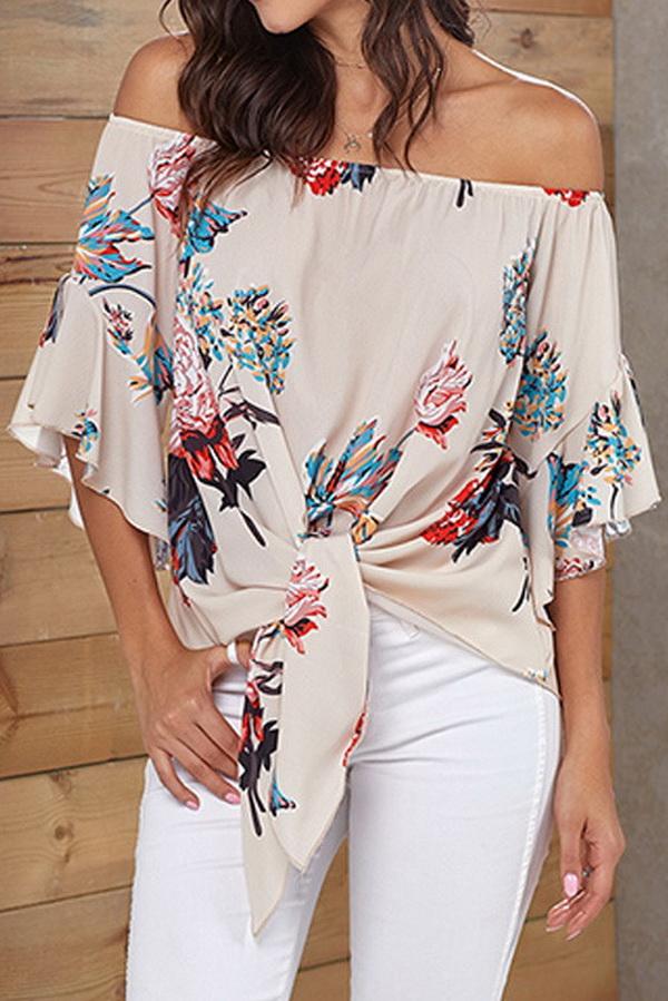 Printed Knotted Flare Sleeve Jacket