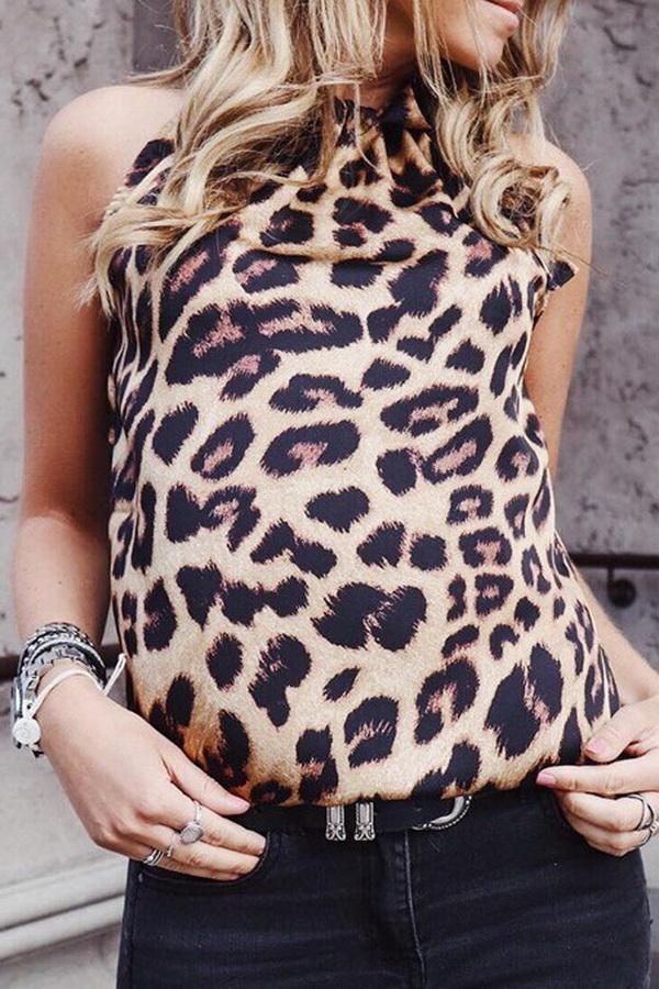 Printed Off-shoulder Slim Sleeveless T-shirt