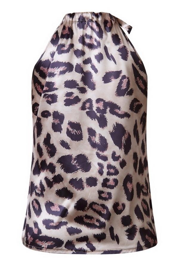 Printed Off-shoulder Slim Sleeveless T-shirt