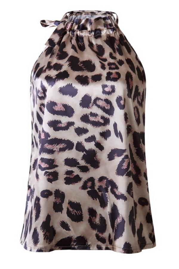 Printed Off-shoulder Slim Sleeveless T-shirt