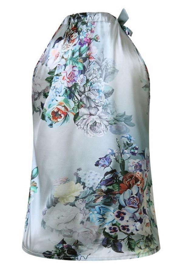 Printed Off-shoulder Slim Sleeveless T-shirt