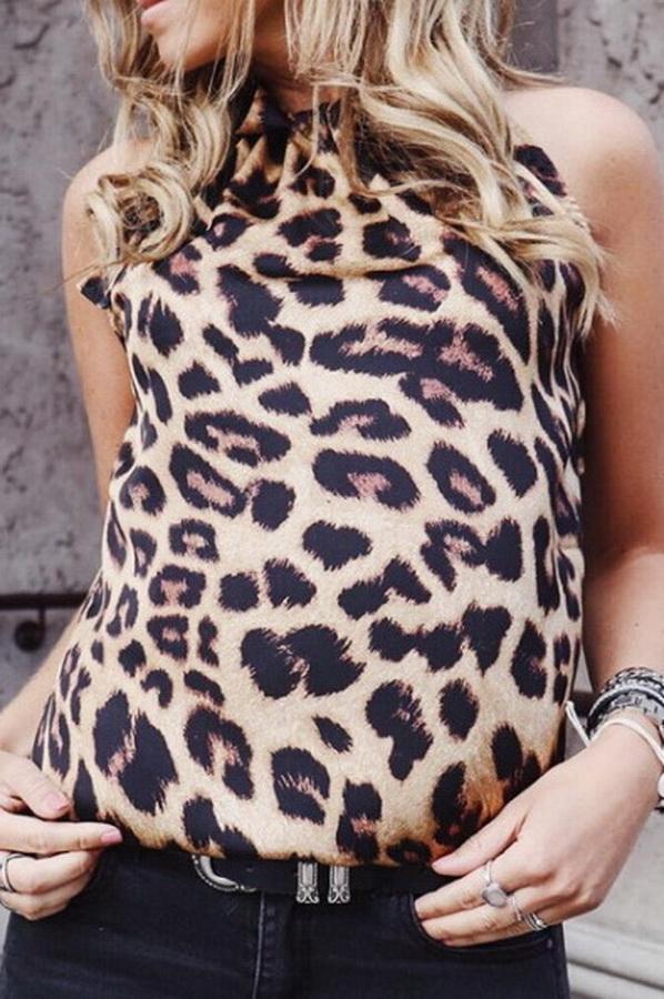 Printed Off-shoulder Slim Sleeveless T-shirt