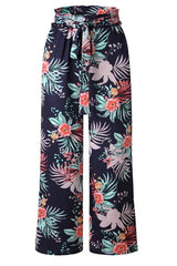 Printed Pocket Loose Pants With Belt