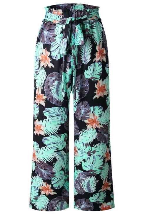 Printed Pocket Loose Pants With Belt