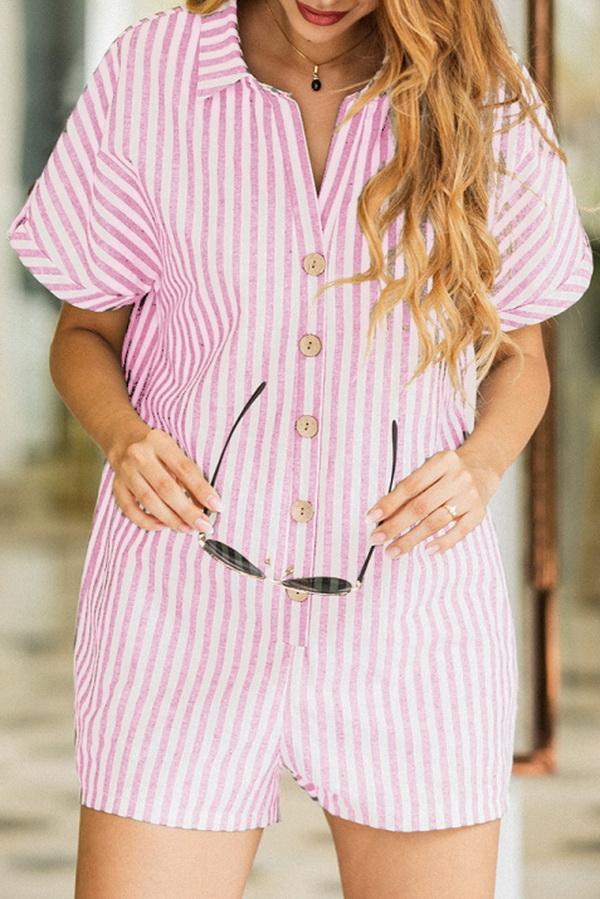 Printed Striped Pocket Single Breasted Jumpsuit