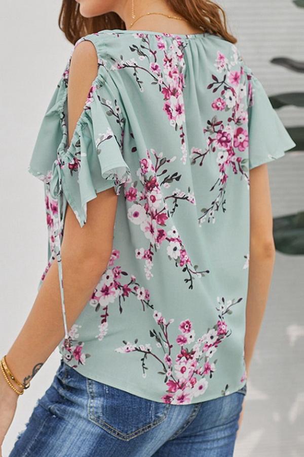 Printed V-neck Strapless Loose Shirt