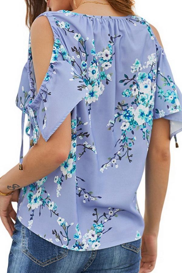 Printed V-neck Strapless Loose Shirt