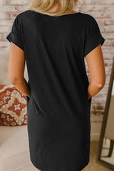 Pure Collor V-collar Casual Loose T-shirt Dress