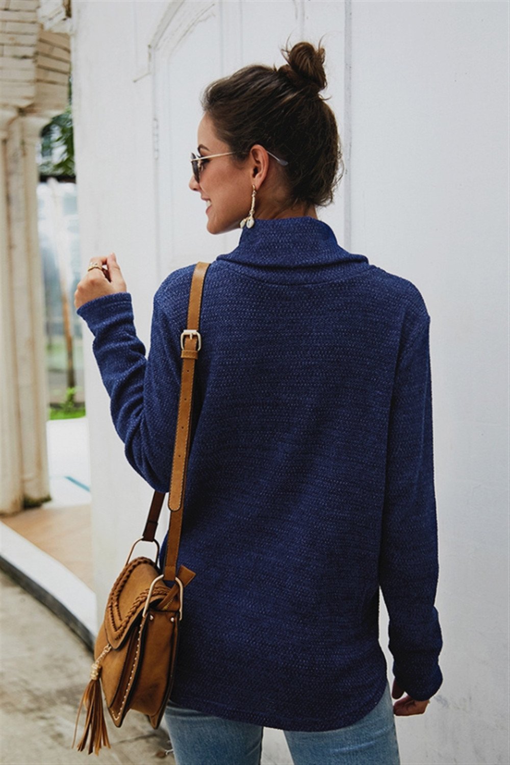 Pure Color High Neck Twist Sweater