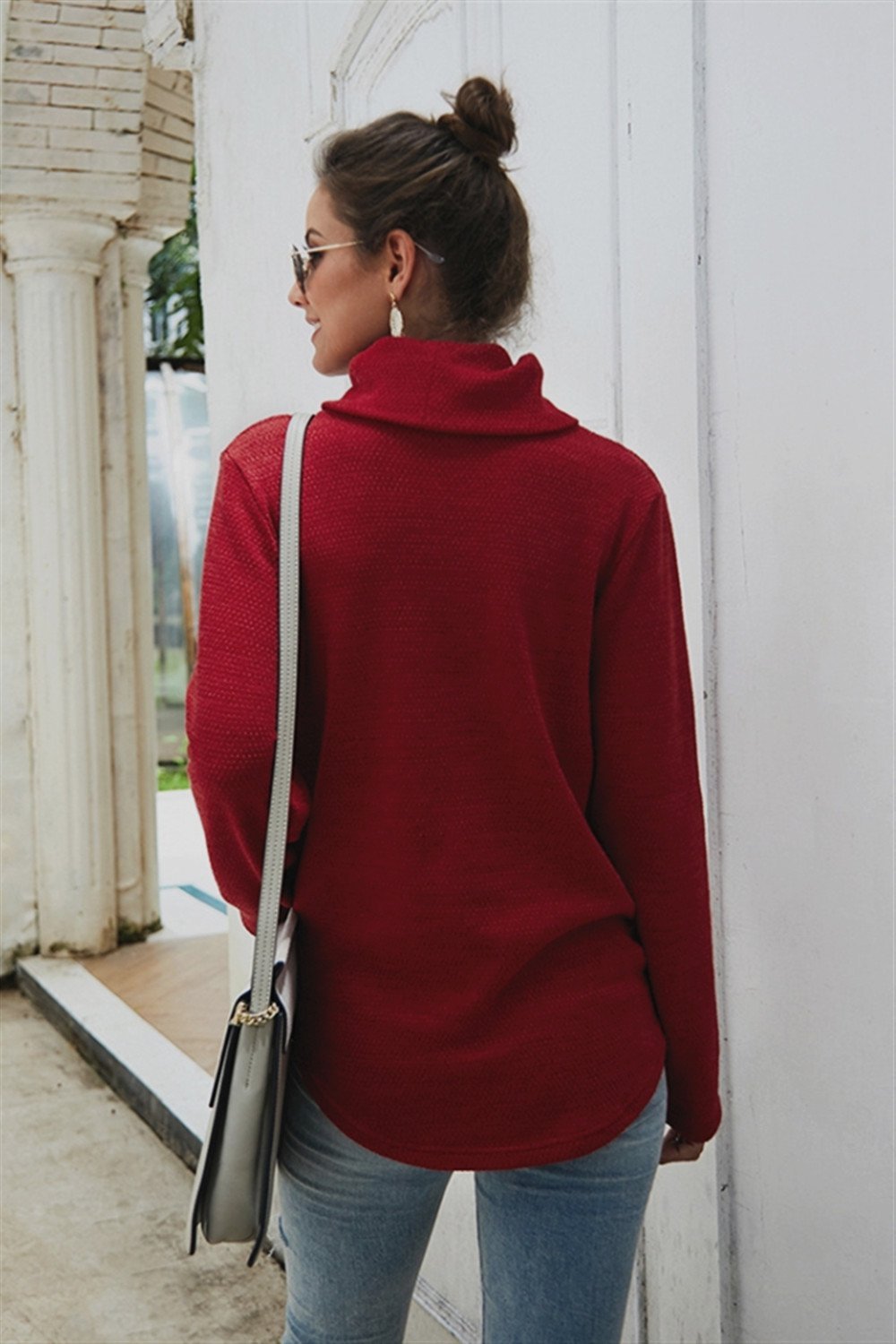 Pure Color High Neck Twist Sweater