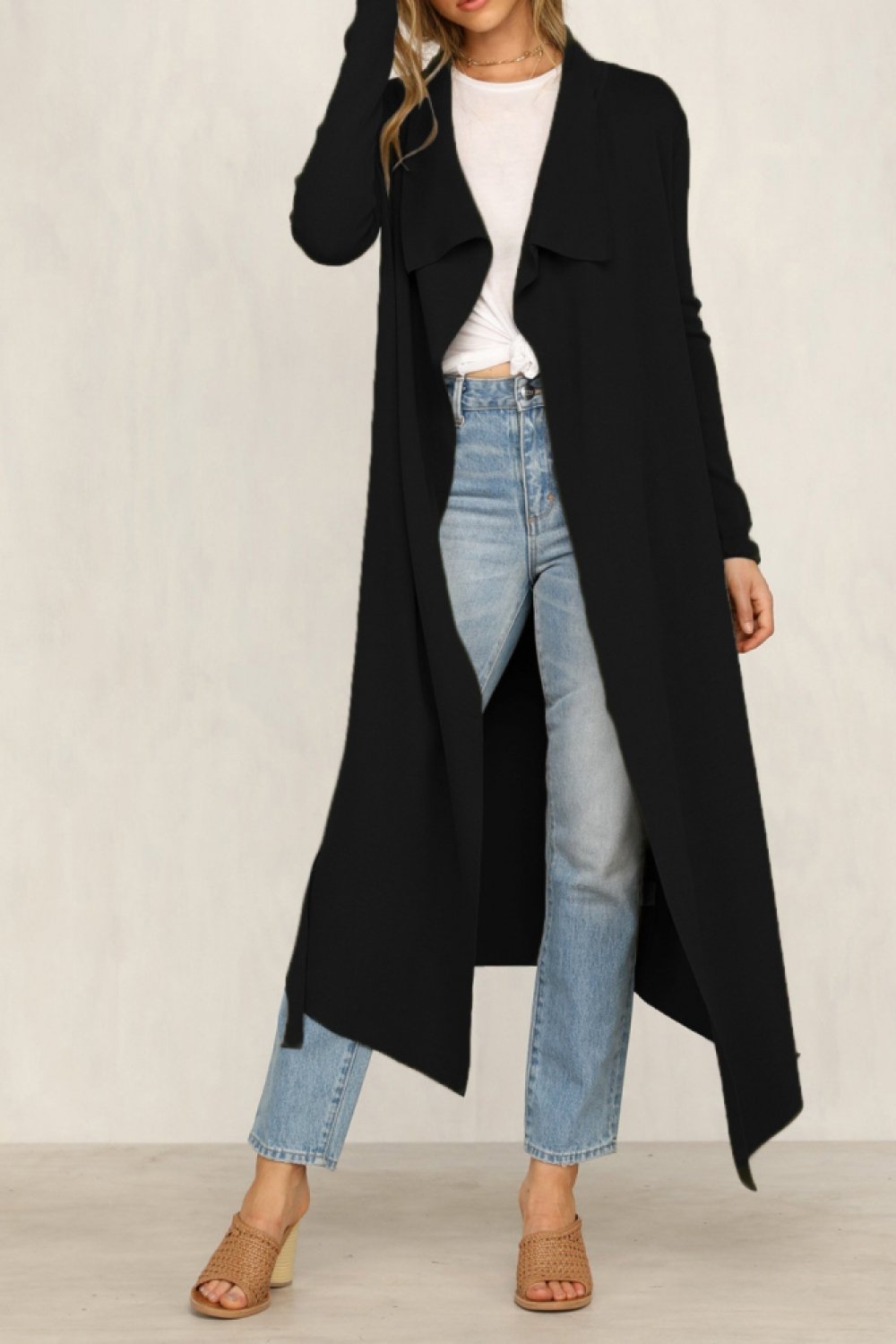 Pure Color Long-sleeve Belt Windbreaker