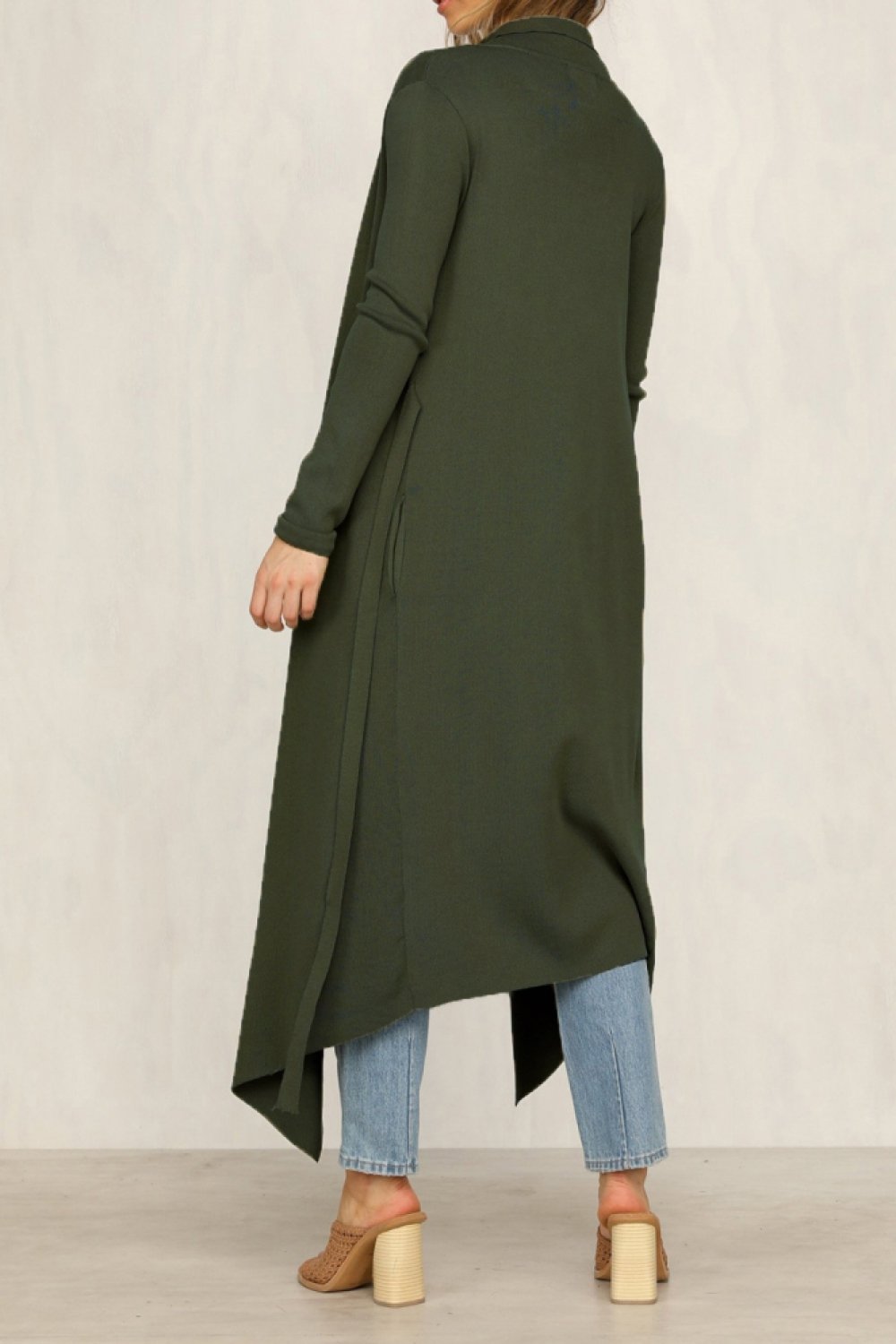 Pure Color Long-sleeve Belt Windbreaker