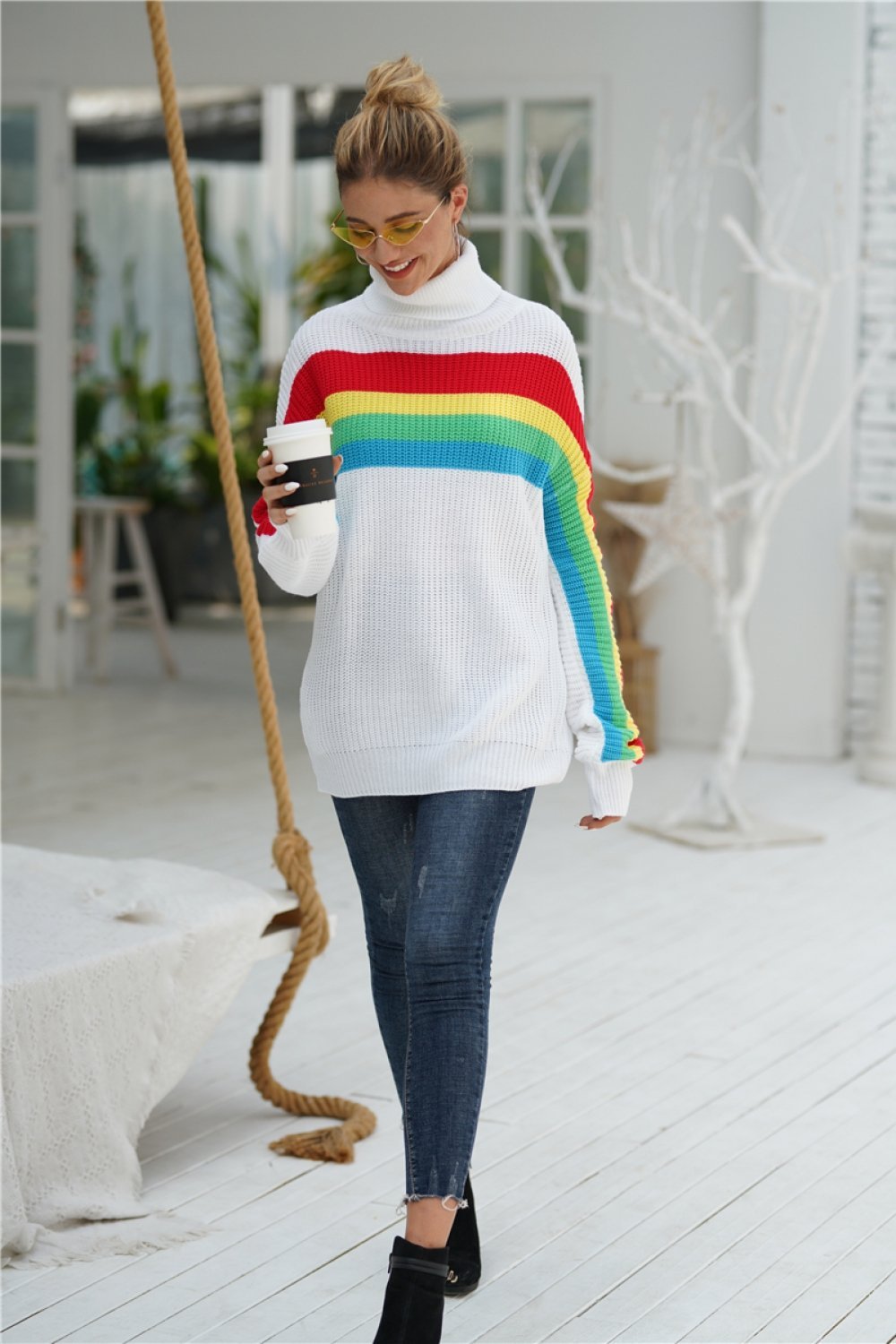 Rainbow Round Neck Loose Sweater