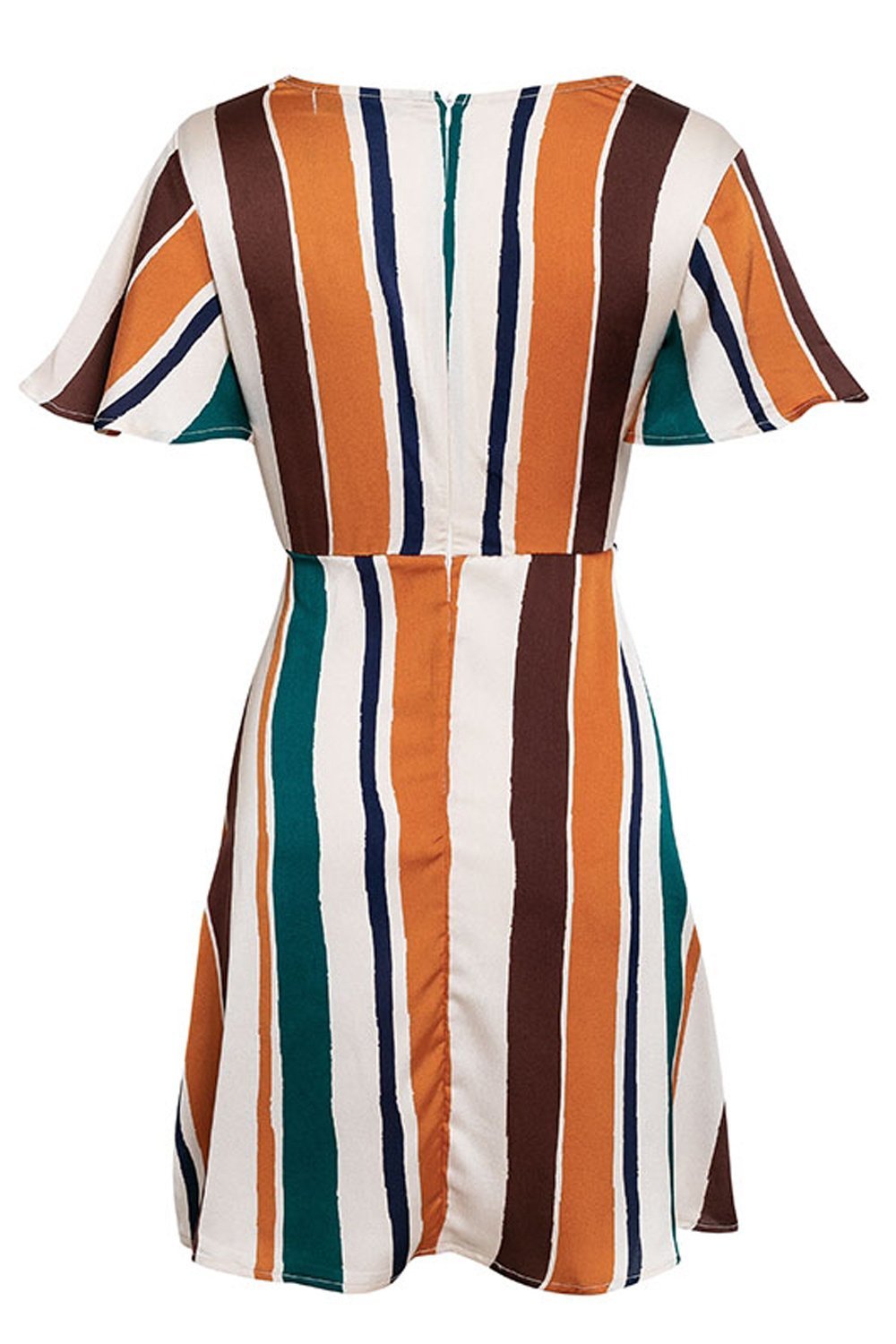 Rainbow Stripe Deep V-neck Dress