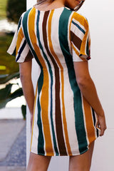 Rainbow Stripe Deep V-neck Dress