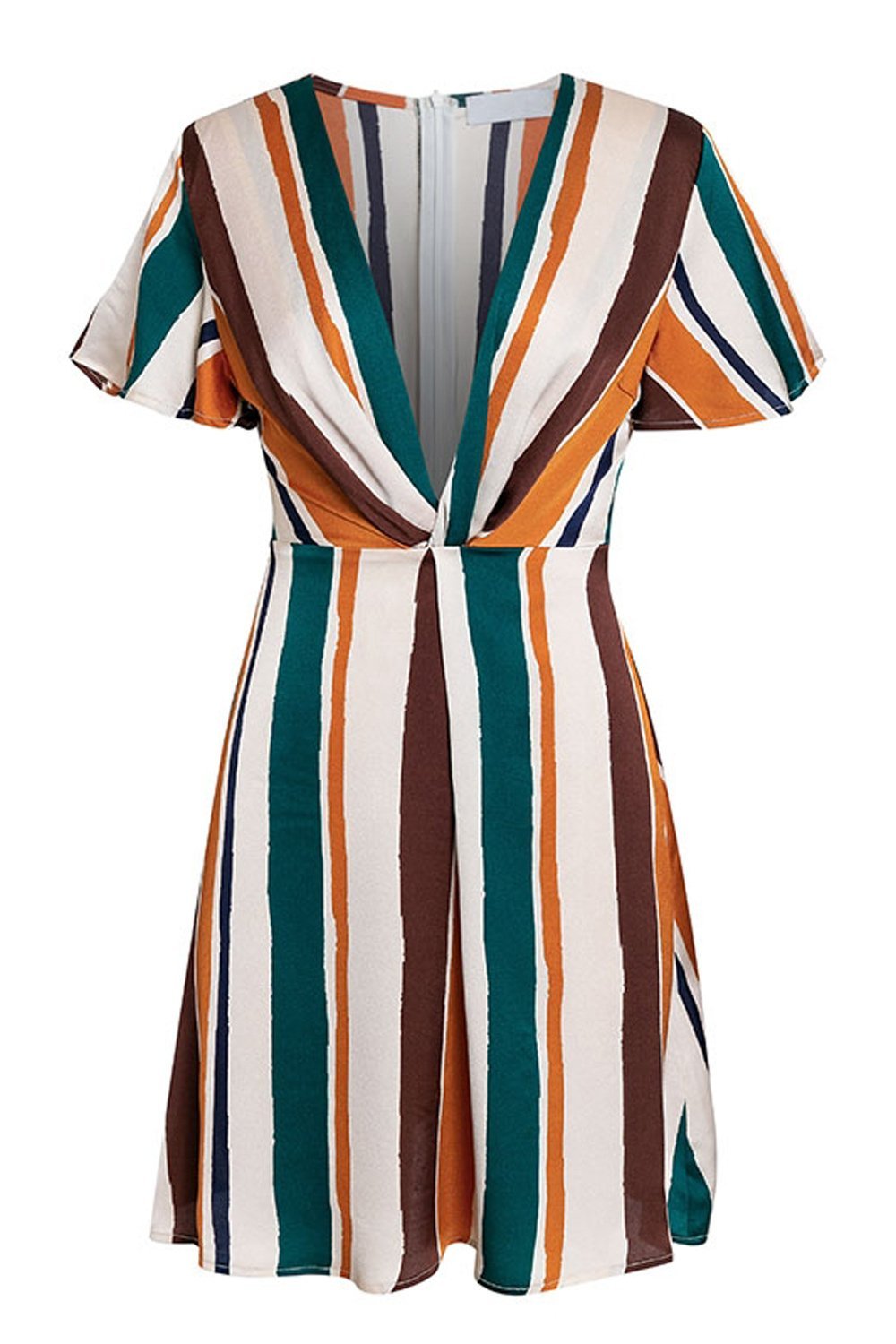 Rainbow Stripe Deep V-neck Dress