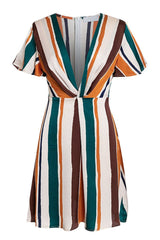 Rainbow Stripe Deep V-neck Dress