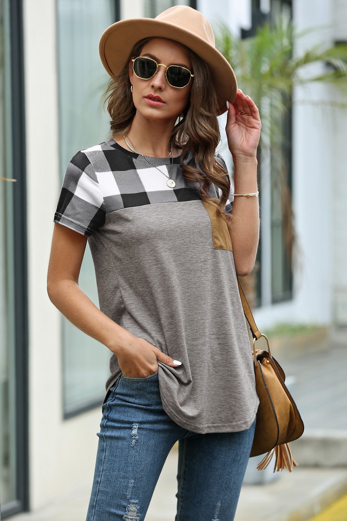 Restore Round Neck Plaid T-shirt