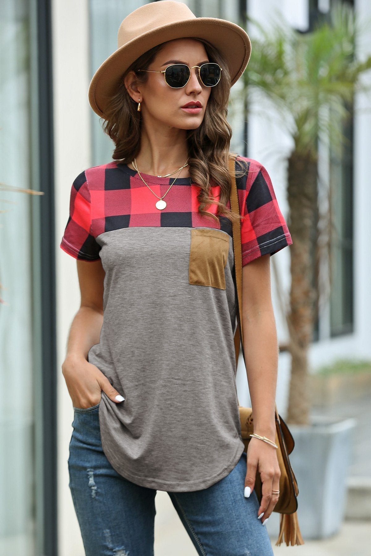 Restore Round Neck Plaid T-shirt