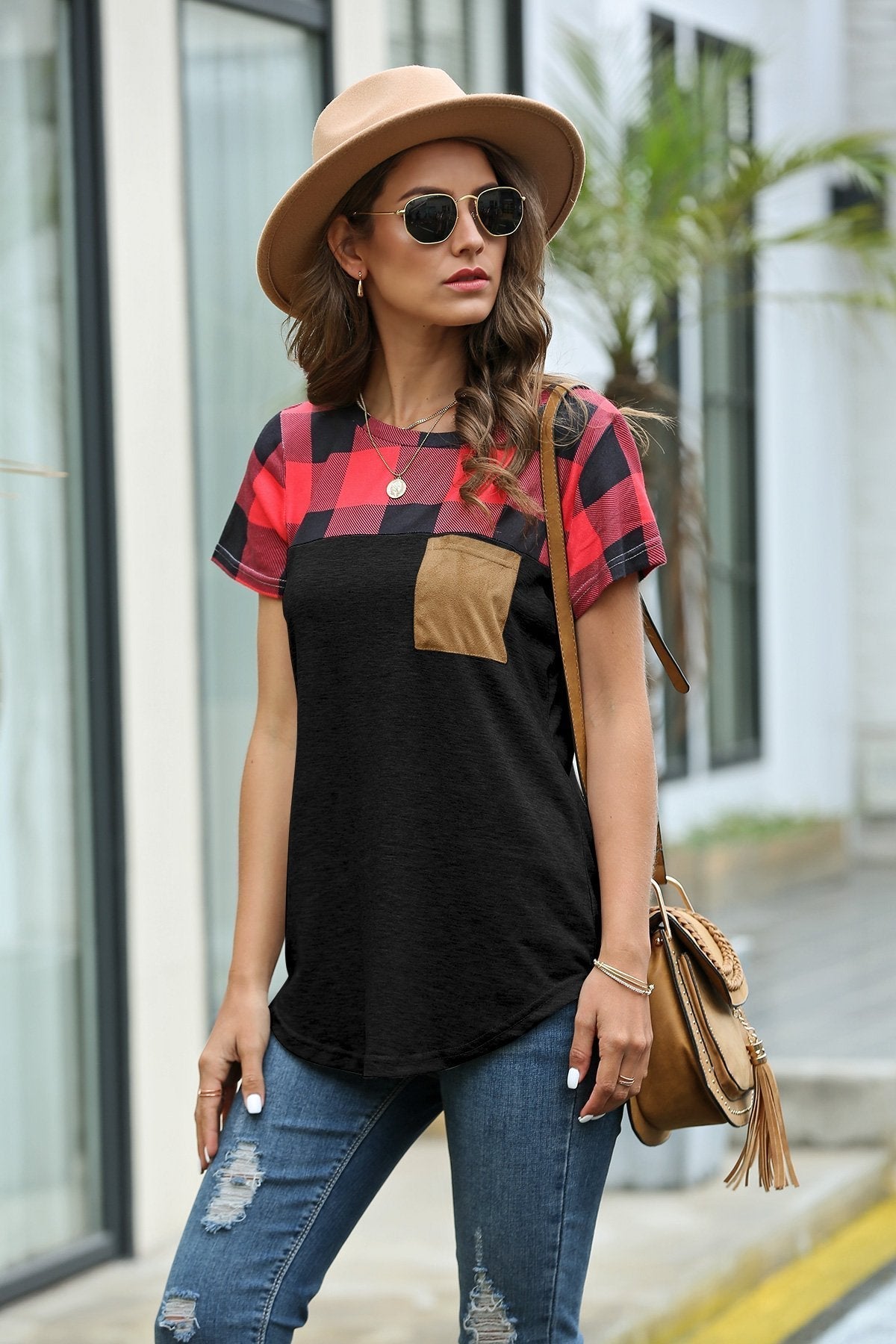 Restore Round Neck Plaid T-shirt