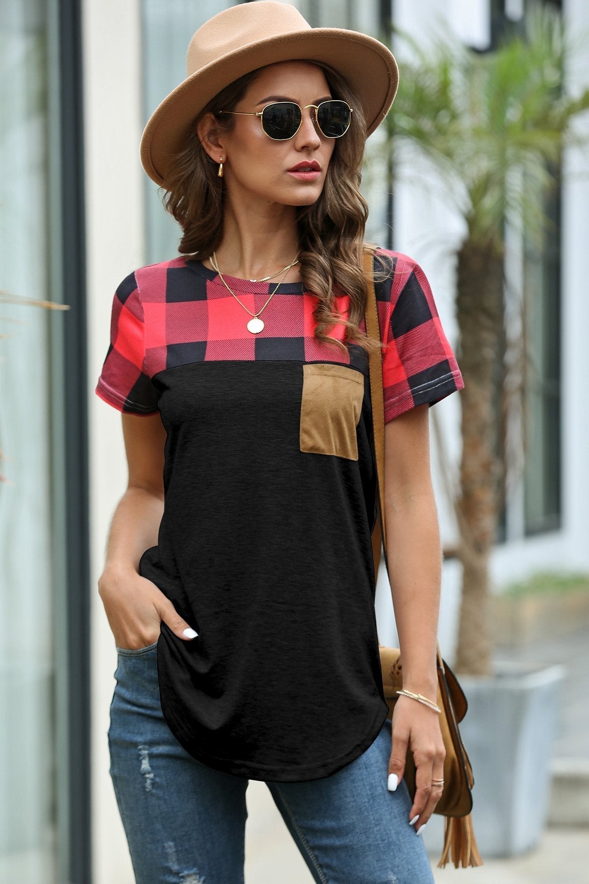 Restore Round Neck Plaid T-shirt