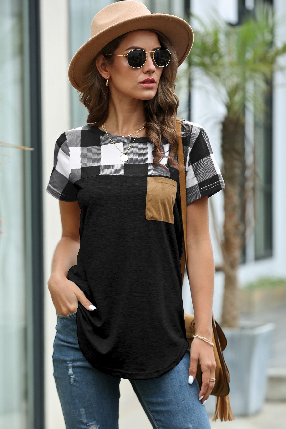 Restore Round Neck Plaid T-shirt