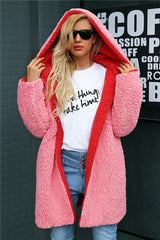 Reversible Faux Lambswool Thick Jacket - Pink/Red