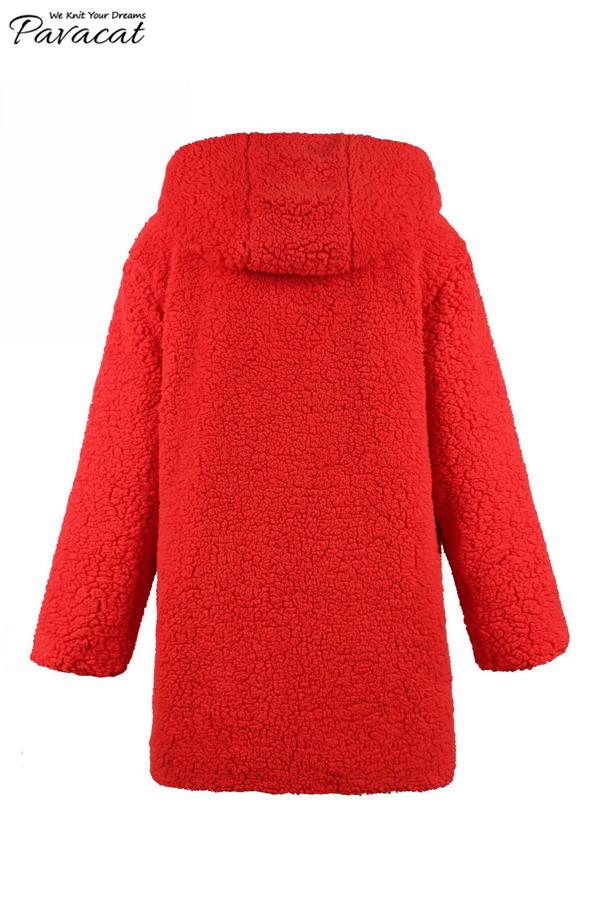 Reversible Faux Lambswool Thick Jacket - Pink/Red