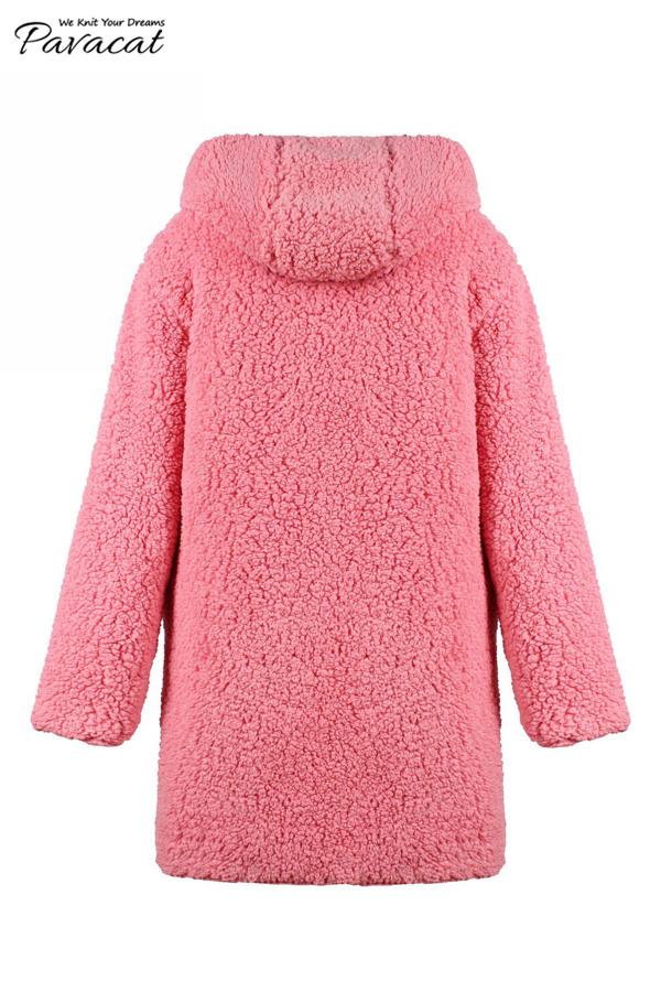 Reversible Faux Lambswool Thick Jacket - Pink/Red